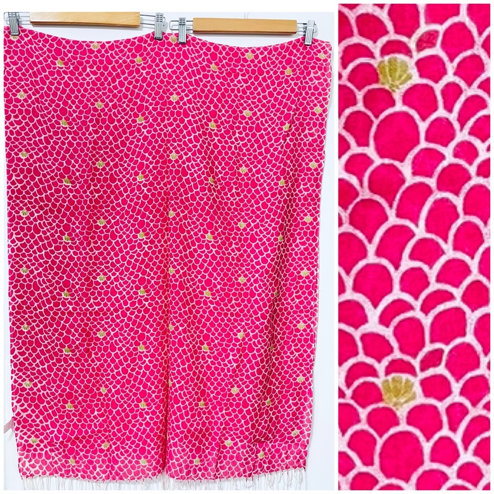 Lilly Pulitzer Pink and White Silk Cashmere Scarf